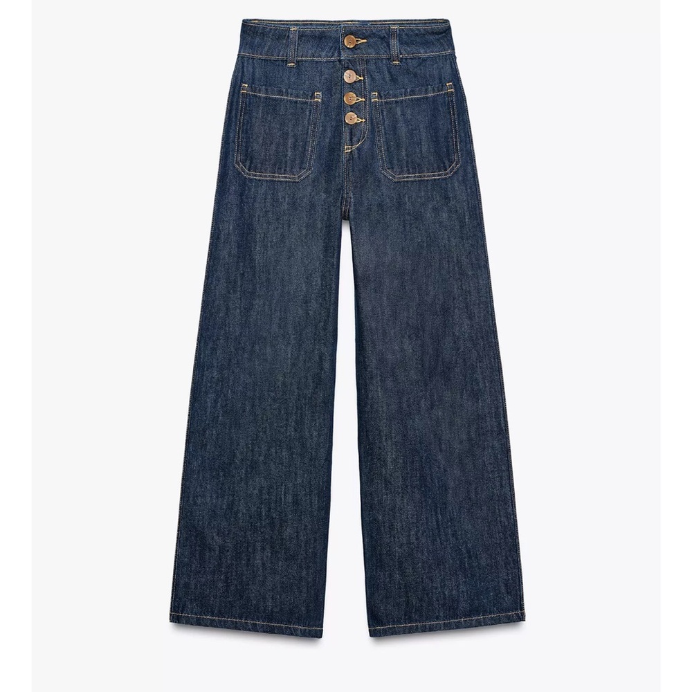 Zara Blue Flare Wide-Leg Jeans